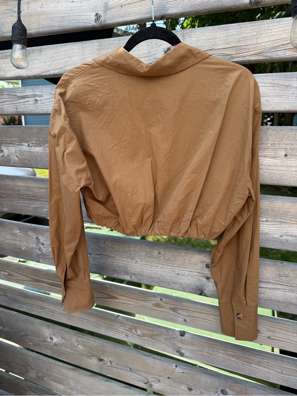 Zara Cropped and Cinched Collared Long-Sleeve Top - Tan - Picture 4 of 8